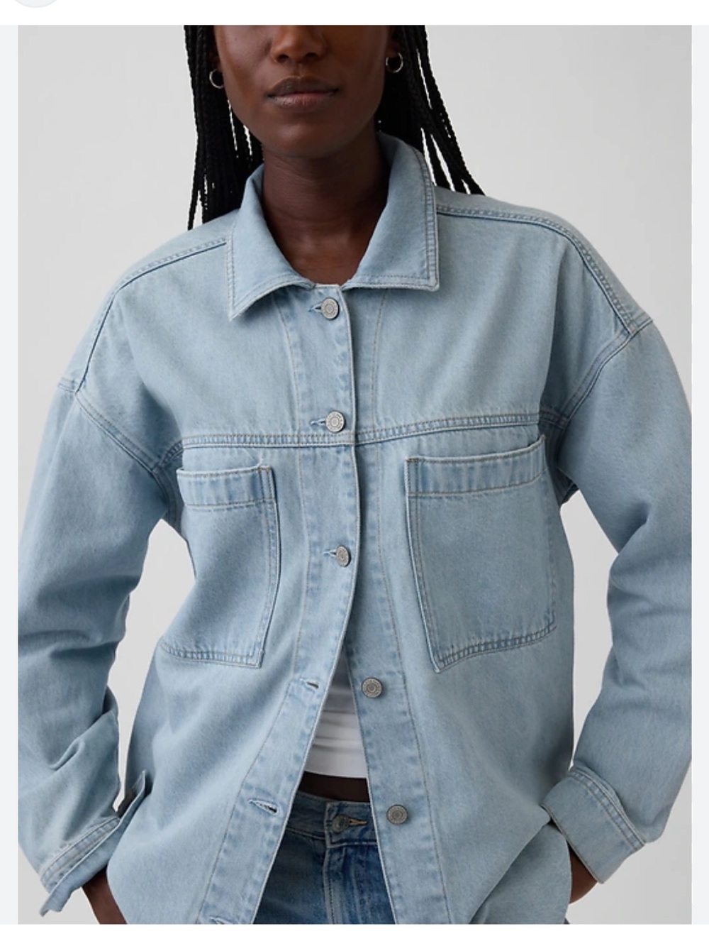 GAP Oversized Light Wash Denim Jacket/ Shacket - Light Blue Large